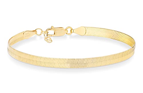 Miabella Italian 925 Sterling Silver, 18K Gold Plated Herringbone Bracelet | 4.5mm Flat Snake Chain, Fine Jewelry For Women, Made in Italy - color: yellow-gold-plated-silver, size: 6.5 Inch
