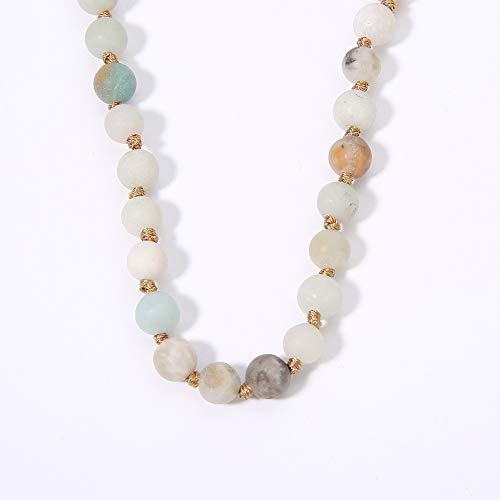 Semi Precious Stone Beaded Choker Necklace 14K Gold Plated Natural Stone Double Strand Necklace Layered Short Necklaces - color: Amazonite