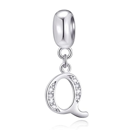 26 Letter Pendant Charms, Polished 925 Sterling Silver Complete Initial A-Z Dangling CZ Stone Alphabet Beads, fits European Bracelet Necklace, Gift for Mother/Father/Daughter/Son/Sister/Aunt - color: Letter Q CZ Pendant Charm