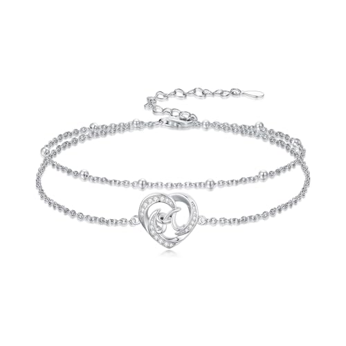 Dorunmo Initial Anklet 925 Sterling Silver Letter A-Z Layered Heart Anklet Beach Jewelry Birthday Gifts for Women - color: A