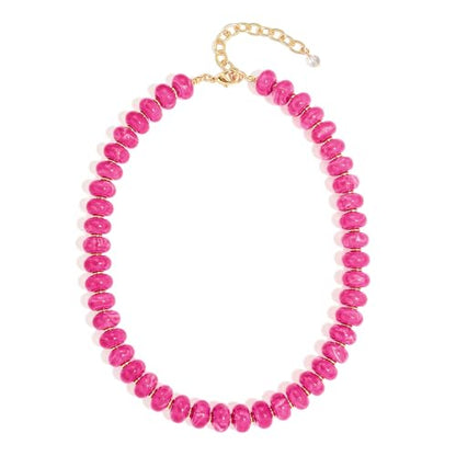 Chunky Beads Necklace for Women Trendy Gold Puffy Heart Choker Necklace Colorful Resin Beaded Heart Pendant Necklaces Statement Jewelry - color: 14MM Disc Bead-Rose Red