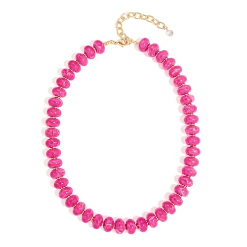 Chunky Beads Necklace for Women Trendy Gold Puffy Heart Choker Necklace Colorful Resin Beaded Heart Pendant Necklaces Statement Jewelry - color: 14MM Disc Bead-Rose Red