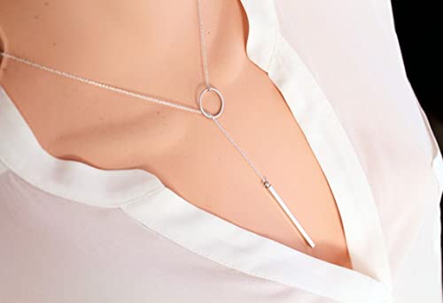 itianxi Gold Tiny Y Shaped Dainty Necklace 18K Gold Plated Cute Bar Vertical Lariat Necklace for Women - color: circle silver