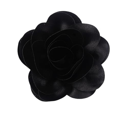 Large Rose Flower Brooches Chiffon Camellia Brooch Lapel Pins Hair Clips Hat Pins for Women Wedding Banquet Accessories Large Satin Flowers 5.5in - color: Black