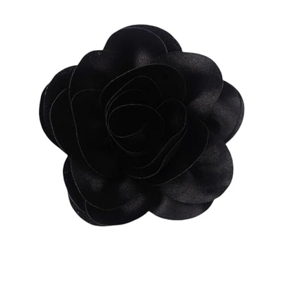 Large Rose Flower Brooches Chiffon Camellia Brooch Lapel Pins Hair Clips Hat Pins for Women Wedding Banquet Accessories Large Satin Flowers 5.5in - color: Black