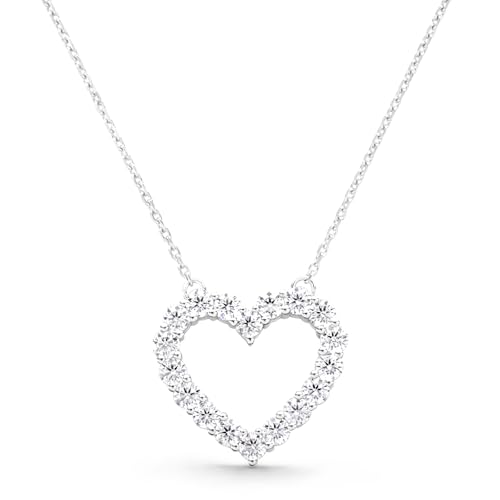 STORYJEWELLERY Heart Necklace, Pendant Necklaces for Women, Silver Heart Necklace, Cubic Zirconia Charm Necklaces, Dainty Jewelry