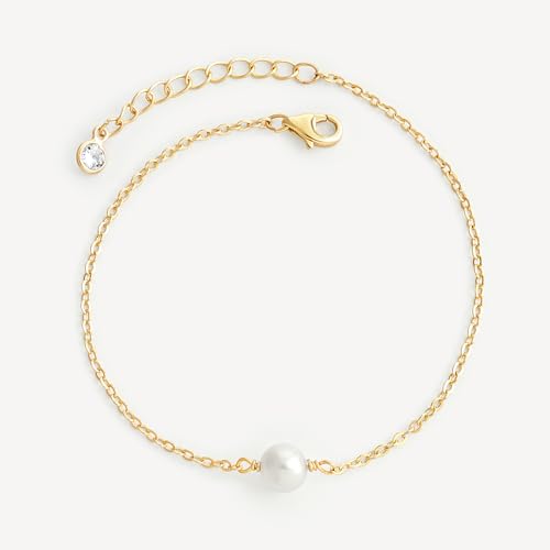 MEVECCO Dainty Chain Bracelets for Women, Layered and Charm Styles | 14K Gold Plated Brass, Select Cubic Zirconia Accents, Single and Multi-Row Structures for Refined Everyday Wristwear - style: Pearl