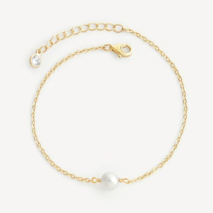 MEVECCO Dainty Chain Bracelets for Women, Layered and Charm Styles | 14K Gold Plated Brass, Select Cubic Zirconia Accents, Single and Multi-Row Structures for Refined Everyday Wristwear - style: Pearl