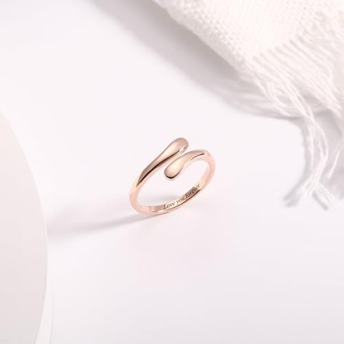INBLUE Personalized 925 Sterling Silver Spiral Twist Ring for Women Customized Engraving Name/Date with Birthstones Adjustable Open Wrap Band Promise Ring Gift for Wedding Engagement - color: Style C3