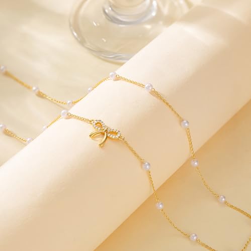 CHESKY Waist Beads for Women, Dainty 14k Gold Plated Waist Chain Beach Accessories Cute Belly Chain Body Chain Gold Chain Belts for Women Summer Beach Jewelry for Womens Gifts Rave Outfits for Womens - style: Pearl Bow