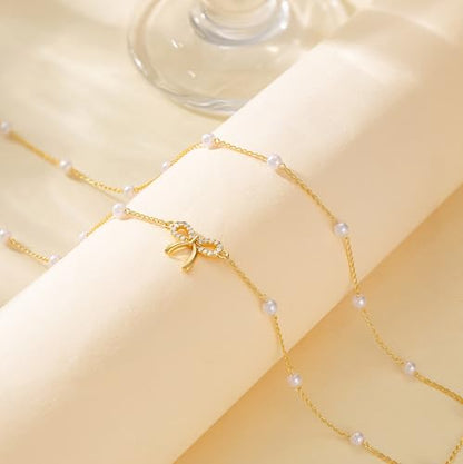 CHESKY Waist Beads for Women, Dainty 14k Gold Plated Waist Chain Beach Accessories Cute Belly Chain Body Chain Gold Chain Belts for Women Summer Beach Jewelry for Womens Gifts Rave Outfits for Womens - style: Pearl Bow