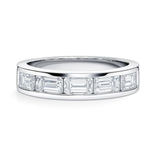 BERRICLE Sterling Silver CZ Rings Stackable Half Eternity Band Ring for Women, Channel Set Cubic Zirconia - Cushion, Emerald, Princess Cut - style: Emerald Cut