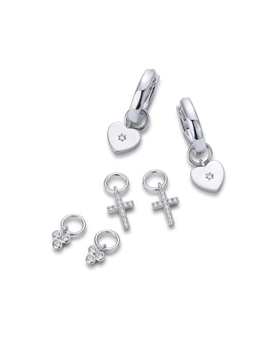 PAVOI 14K Gold Plated Mix & Match Charms Dainty Huggie Earrings for Women | Hypoallergenic Earrings with 925 Sterling Silver Posts, Huggie Hoop Earrings with Motif Dangle Charms Pack - style: Cross