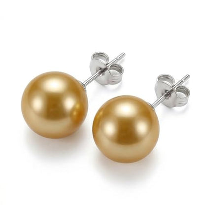 Pearl Stud Earrings Multicolor Shell Beads Pearl Hypoallergenic Stud Earrings Ocean Shell Pearl Jewelry - color: Gold