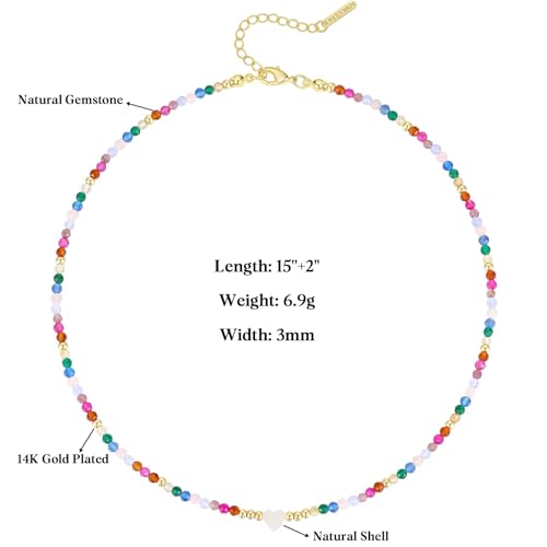 KissYan Beaded Choker Necklace for Women, Colorful Natural Gemstones Pearl Choker 14K Gold Plated Pendant Healing Crystal Necklace Handmade Stone Jewelry Gift | 14K Gold Plated Pendant Necklaces, Natural Gemstones Pearl Choker, Healing Crystal Chain, Hand