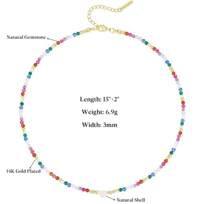 KissYan Beaded Choker Necklace for Women, Colorful Natural Gemstones Pearl Choker 14K Gold Plated Pendant Healing Crystal Necklace Handmade Stone Jewelry Gift | 14K Gold Plated Pendant Necklaces, Natural Gemstones Pearl Choker, Healing Crystal Chain, Hand