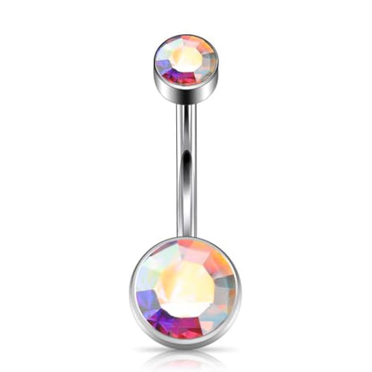 Titanium Floating Belly Button Rings 14G, ASTM F136 Implant-Grade Curved Barbell, Internal Thread with 6mm Teardrop Gems, Sparkle Navel Piercing Jewelry, 10mm/12mm Length - color: Silver-AB, size: 1/2"(12mm)