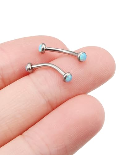 Jenxnjsjo F136 Titanium 16g 6/8/10mm Opal Eyebrow/Rook/Snug/Vertical-Labret/VCH/Snake-Eyes/Anti-Tragus/Christina/Daith/Belly-Button/Bridge/Hood/Surface Curved Barbell Piercing Jewelry for Women Men - color: Blue Opal, size: 10mm