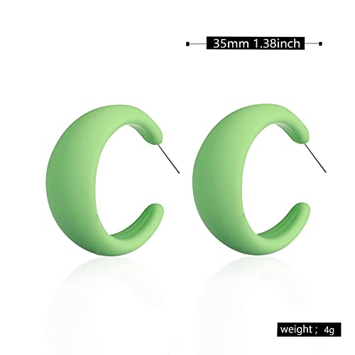 Acrylic Resin C Shape Colorful Hoop Trendy Chunky Cute Candy Earrings - Jewelry for Women - color: Light Green