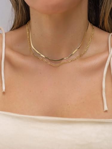 CONRAN KREMIX Waterproof Gold Necklace Layered Necklaces for Women Non Tarnish,14k Gold Plated Stainless Steel Dainty Stack Thin Chain Necklace Set for Women Gifts Jewelry - color: Gold-03