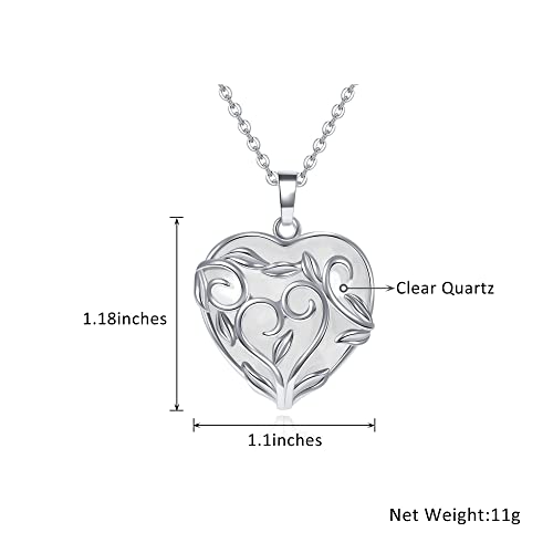 Jovivi Amethyst Rose Quartz Healing Crystal Necklace for Women Flower Leaf Wire Wrapped Crystal Heart Gemstone Pendant Necklace Natural Stone Reiki Quartz Jewelry Mothers Day Gifts - color: Clear Quartz
