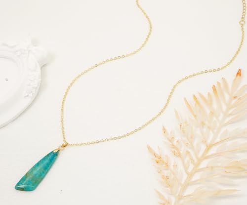 Nature Stone Necklaces for Women Boho Pendant Necklace 18K Gold Chain Necklaces - color: Sky Blue
