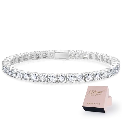 KRKCLIFE Tennis Bracelets for Women Men 14K Gold Plated Hypoallergenic | Classic Round AAAAA Cubic Zirconia 3/4/5mm Width,Elegant Jewelry Anniversary Birthday Gifts for Women Him Wife Mom 6.5-8 Inch - color: White Gold-Luxury Mother's Day Gift Box
