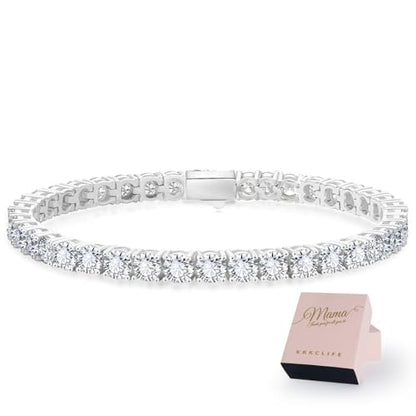 KRKCLIFE Tennis Bracelets for Women Men 14K Gold Plated Hypoallergenic | Classic Round AAAAA Cubic Zirconia 3/4/5mm Width,Elegant Jewelry Anniversary Birthday Gifts for Women Him Wife Mom 6.5-8 Inch - color: White Gold-Luxury Mother's Day Gift Box