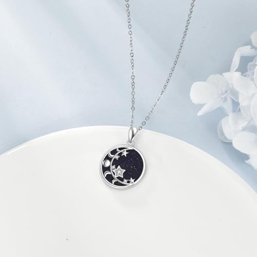 Saturn Planet/Sun Moon and Star Necklace 925 Silver Sterling Galaxy Pendant Necklaces Celestial Jewelry Birthday Jewelry for Her Women Astronomy Lovers Gifts - style: Moon and Star Necklace