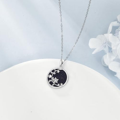 Saturn Planet/Sun Moon and Star Necklace 925 Silver Sterling Galaxy Pendant Necklaces Celestial Jewelry Birthday Jewelry for Her Women Astronomy Lovers Gifts - style: Moon and Star Necklace