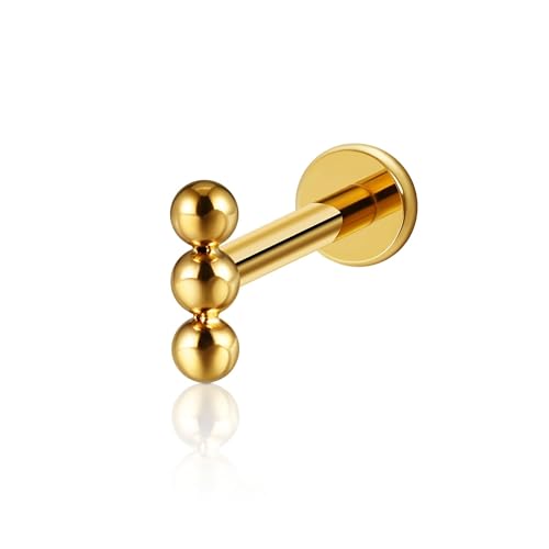 1PC ASTM F136 Titanium Mini Threadless Flat Back Stud 18G 6mm 8mm for Conch Helix Flat Tragus Labret - color: Linear Cluster - Gold