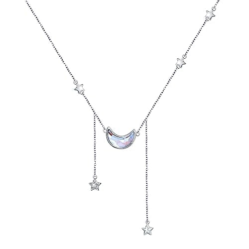 Ladytree 925 Sterling Silver Jewelry Crescent Moon and Star Pendant Necklace - style: Five Stars and Moon 2
