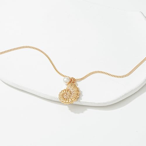 MTMY Gold Starfish Necklace 14K Gold Plated Shell Conch Ocean Pendant Necklace for Women Beach Summer Jewelry - style: pearl conch