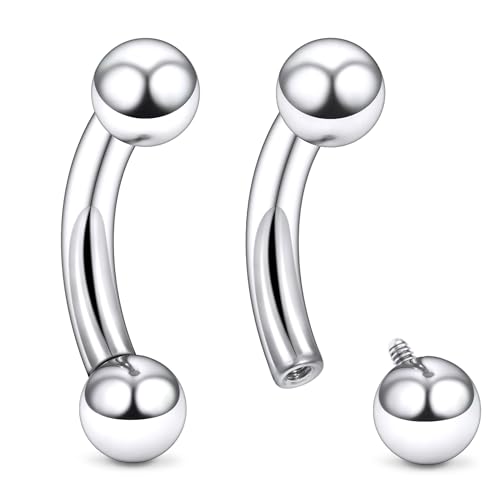 Ruifan 20g 18g 16g 14g 12g 8g 6g 4g 2g Rook Piercing Jewelry Titanium Internally Threaded Curved Barbell Eyebrow PA Tragus Helix Conch Lobe Earrings Lip Rings Body Piercing Jewelry For Women Men - size: 4G - 12mm Ball