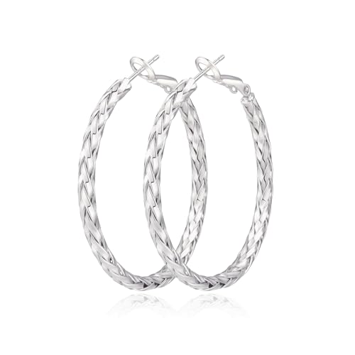 925 Sterling Silver Post Hoop Earrings Lightweight Twisted Hoop Earrings for Women Hypoallergenic Large Hoop Earrings 30/40/50MM - color: Silver, size: 30MM