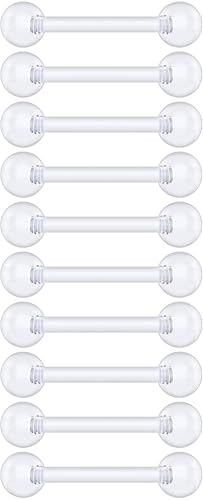 Plastic Tongue Rings For Surgery - Clear Plastic Tongue Rings For Work - Hypoallergenic Straight Barbell Bioflex Ring Piercing Jewelry - Clear Industrial Piercing Jewelry - color: 16G - 10mm (3/8)