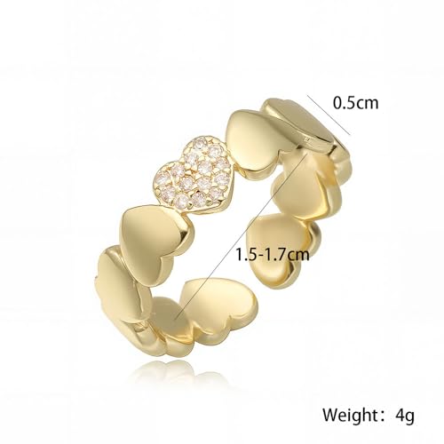 Dainty Gold Heart Rings for Women Cute Silver Love Statement Open Ring Trendy Inlaid Crystal Adjustable Rings Charm Daily Ring Valentines Day Gifts for Her - color: Gold