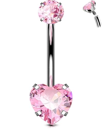 OUFER Titanium Belly Button Rings, Long Belly Piercing Jewelry, Cute Pink Navel Piercing jewelry, 14G Internal Thread Belly Rings For Women-10MM/12MM/14MM/16MM