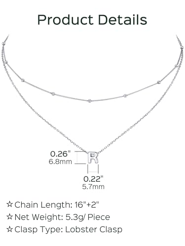 ChicSilver Layered Initial Necklace for Women, 925 Sterling Silver Personalized Letter A-Z Pendant Necklaces, Hypoallergenic Silver Choker with Adjustable 16" Rolo Chain, Dainty Birthday jewelry - style: R