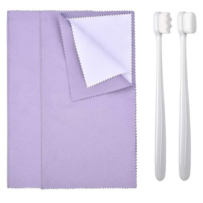 Syyflibb Silver Jewellery Cleaner Kit – 2 Ultra-Soft Brushes (Flat & Wave) + Dual Polishing Cloths for Sterling Silver, Gold, Rings & Chains | Tarnish Removal & Scratch (Purple) - color: Purple