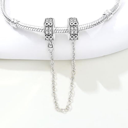 Spacer Stopper Beads for Bracelets & Necklaces, 925 Sterling Silver Beads | Smooth & Pave Cubic Zirconia (White, Blue, 18K Gold Plated) | Anti-Slide Separator Charms S925 Women Jewelry - color: Safety Chain Silver Infinite