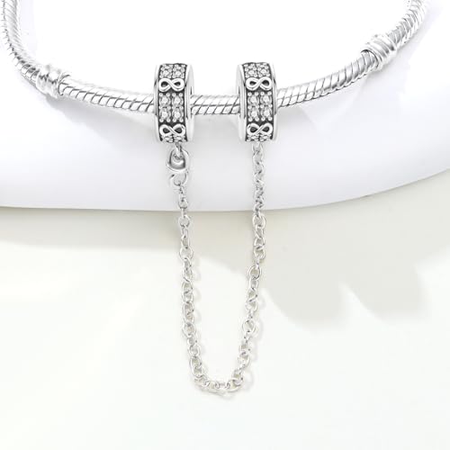 Spacer Stopper Beads for Bracelets & Necklaces, 925 Sterling Silver Beads | Smooth & Pave Cubic Zirconia (White, Blue, 18K Gold Plated) | Anti-Slide Separator Charms S925 Women Jewelry - color: Safety Chain Silver Infinite