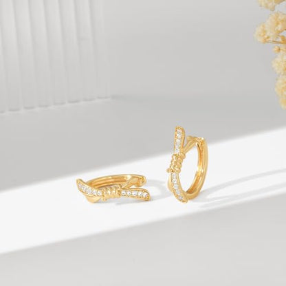 Cubic Zirconia Huggie Earrings 14k Gold Plated Tiny Earrings Small Huggie Hoop Earrings Simple Lightweight Hoops Gift for Women - color: Bamboo dragonfly