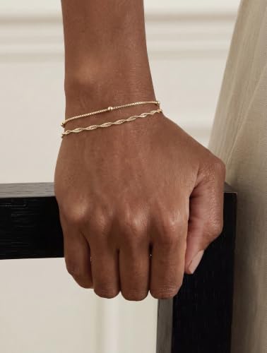 Moodear Gold Bracelets for Women, 2PCS Dainty 14K Gold Plated Link Chain | Waterproof Non Tarnish Jewelry, Adjustable Gold Plated Link & Bead Chain, Perfect for Daily Wear, Vacation Outfits & Gifts - color: gold-4