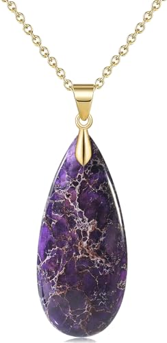 Suyi Stone Necklace for Women Teardrop Colorful Pendant Necklaces - color: Purple Gold