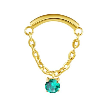 BelezaDosas G23 Titanium Labret Studs Threadless Push-in Labret Press Fit 16G Cluster Helix Lobe Conch Tragus Push Back Piercing Jewelry - style: chain gold green