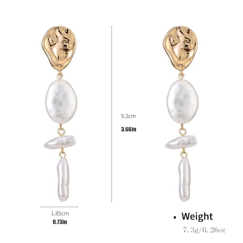Statement Pearl Dangle Earrings,Gold and Large Pearl,Luxury Chandelier Organic Style Earrings - color: G gold and white