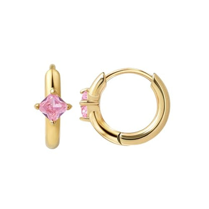 316L Surgical Steel Birthstone Hoop Earrings for Women | Lightweight, 5A Cubic Zirconia, Hypoallergenic, Lead & Nickel Free, 8mm Huggie Hoops - color: 18k gold-plated: 10. October (Tourmaline)