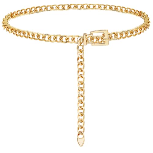 FIORETTO Chain Belt for Women Metal Waist Chain Fashion Multilayer Chain Belts for Dress - color: Gold Chain, size: Fit Waist Up to 36"