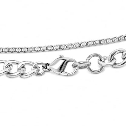 COOLSTEELANDBEYOND Men's Stainless Steel Layered Necklace Set, 3-Piece Stacked Chains, Geometric Hoop and Bar Pendant, Modern Minimalist Jewelry, Gift for Him